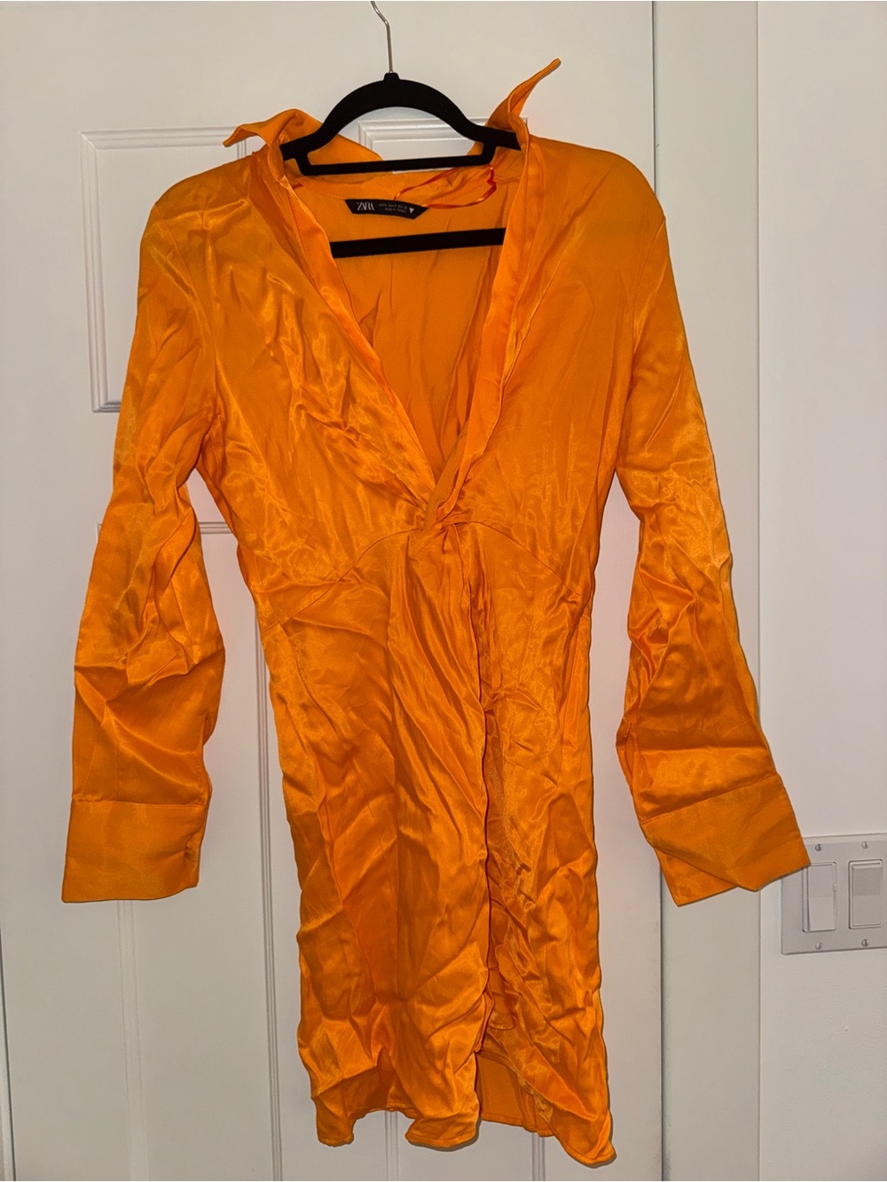 Zara Bright Orange Satin Wrap-Front Nightdress